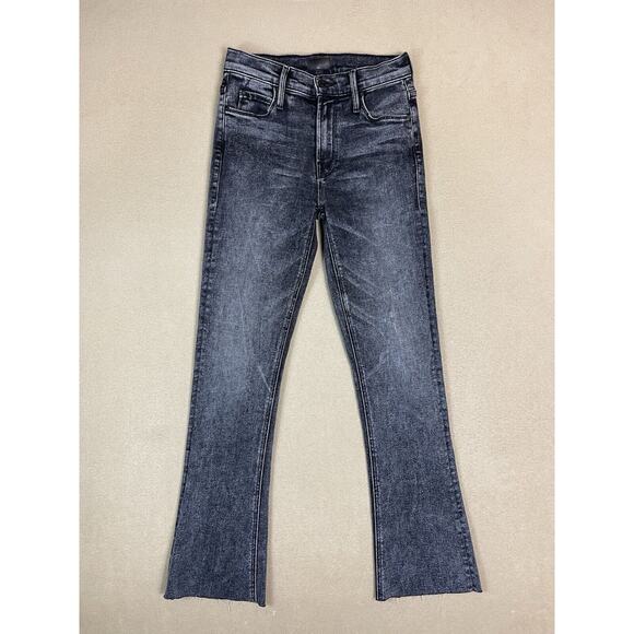 Mother Jeans Womens 24 Black The Runaway Flared Raw Hem Leg Stretch Slim Fit - Picture 1 of 14